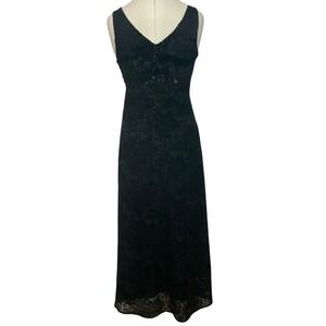 Vintage Y2K BCBG Black Floral Velvet Burnout Tank Maxi Dress Size 6 Whimsygoth